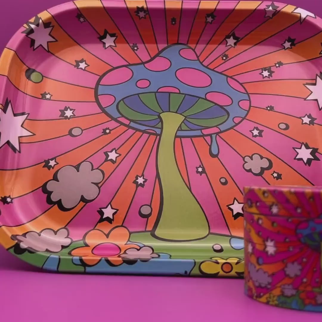 Rolling Tray and Grinder Kit | Mushroom Psychedelic Set Gift Box