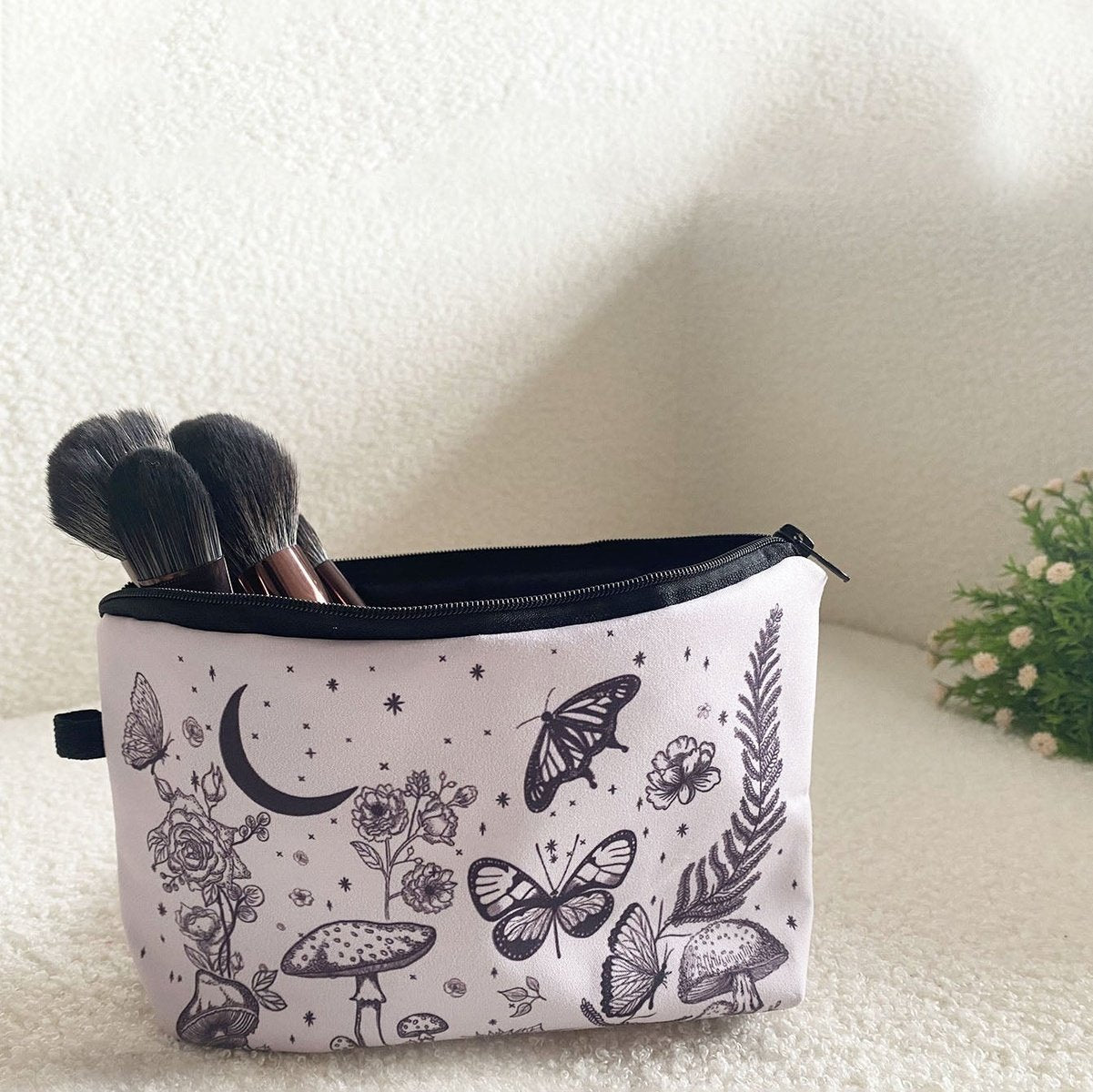 Butterfly Mushroom Print Zipper Makeup Bag High Dreams