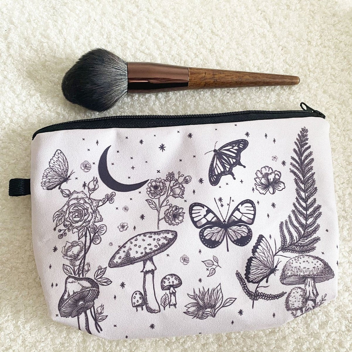 Butterfly Mushroom Print Zipper Makeup Bag High Dreams
