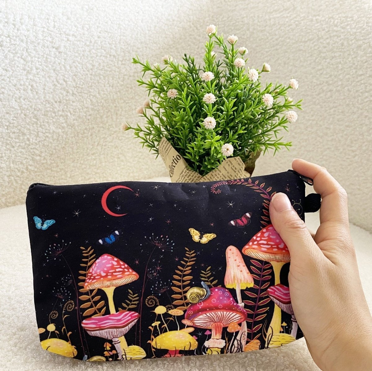 Mushroom Print Zipper Makeup Bag High Dreams
