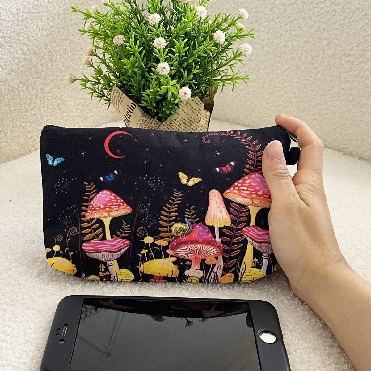 Mushroom Print Zipper Makeup Bag High Dreams