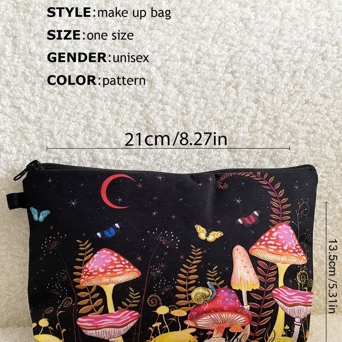 Mushroom Print Zipper Makeup Bag High Dreams