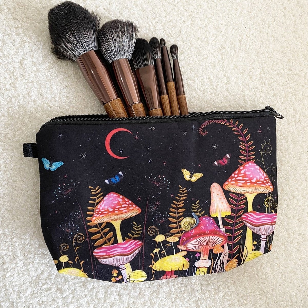 Mushroom Print Zipper Makeup Bag High Dreams