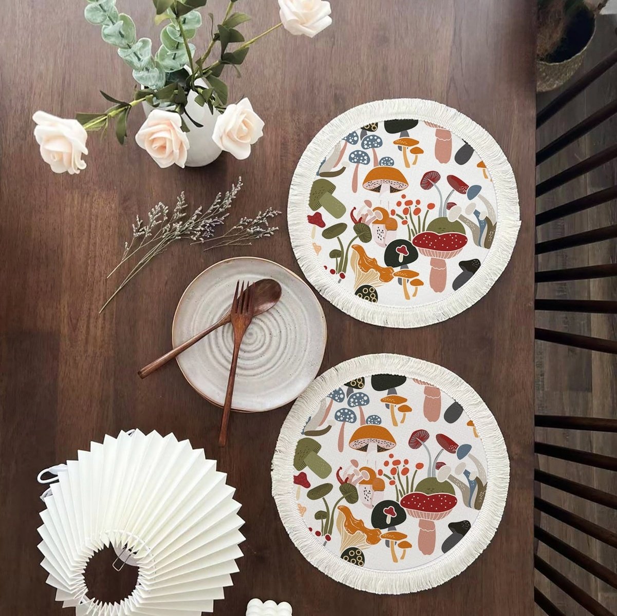 Fringe Trim Placemat "Mushroom" High Dreams
