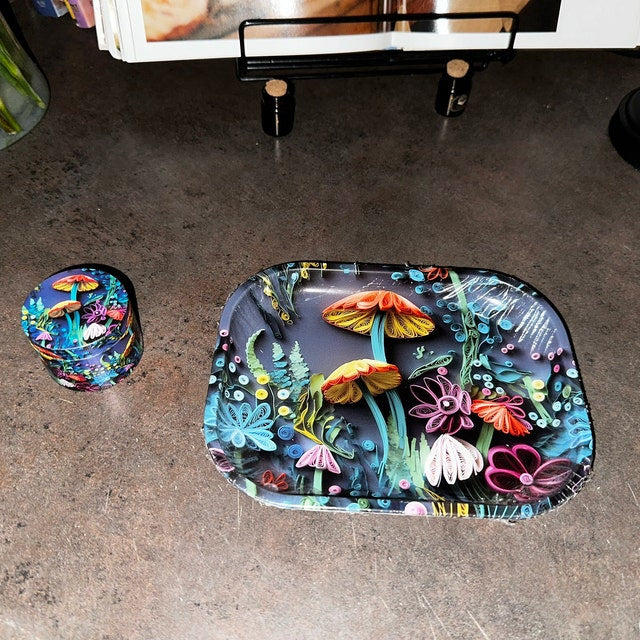 rolling tray grinder set psychedelic 