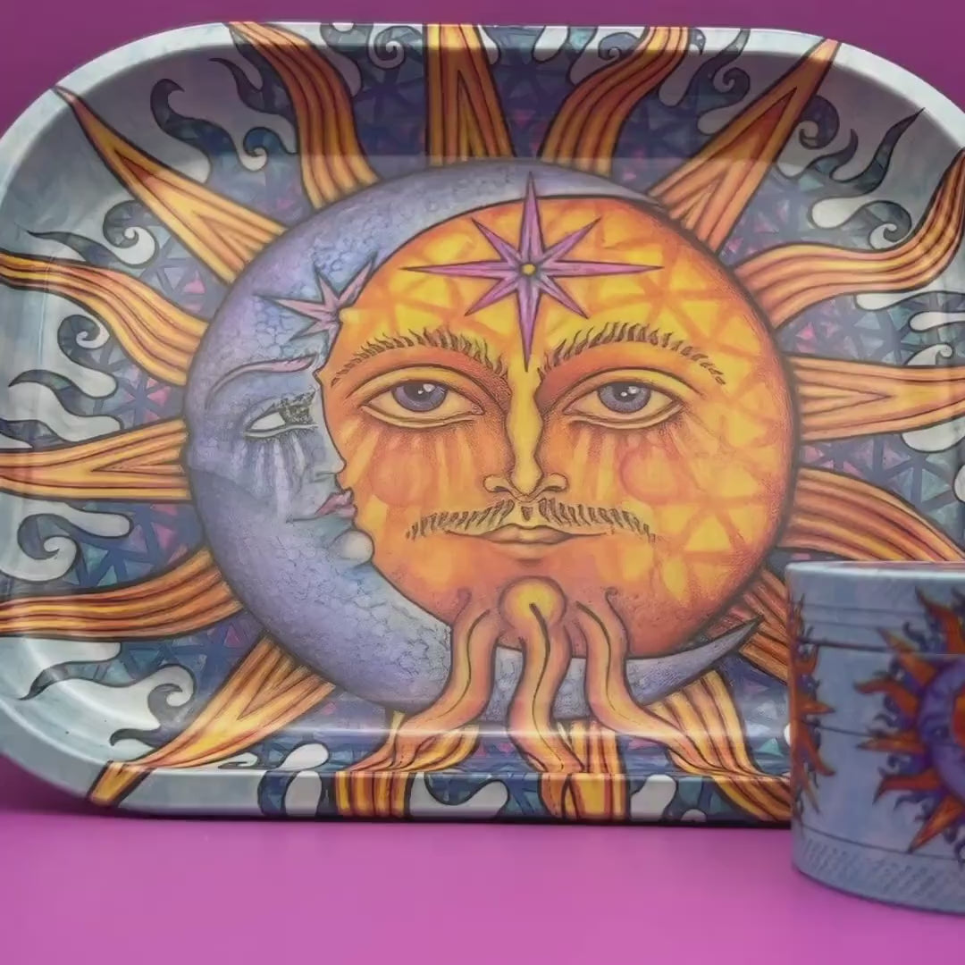 Rolling Tray Set | Sun Moon Tray and Grinder Kit | Beautiful Gift Set