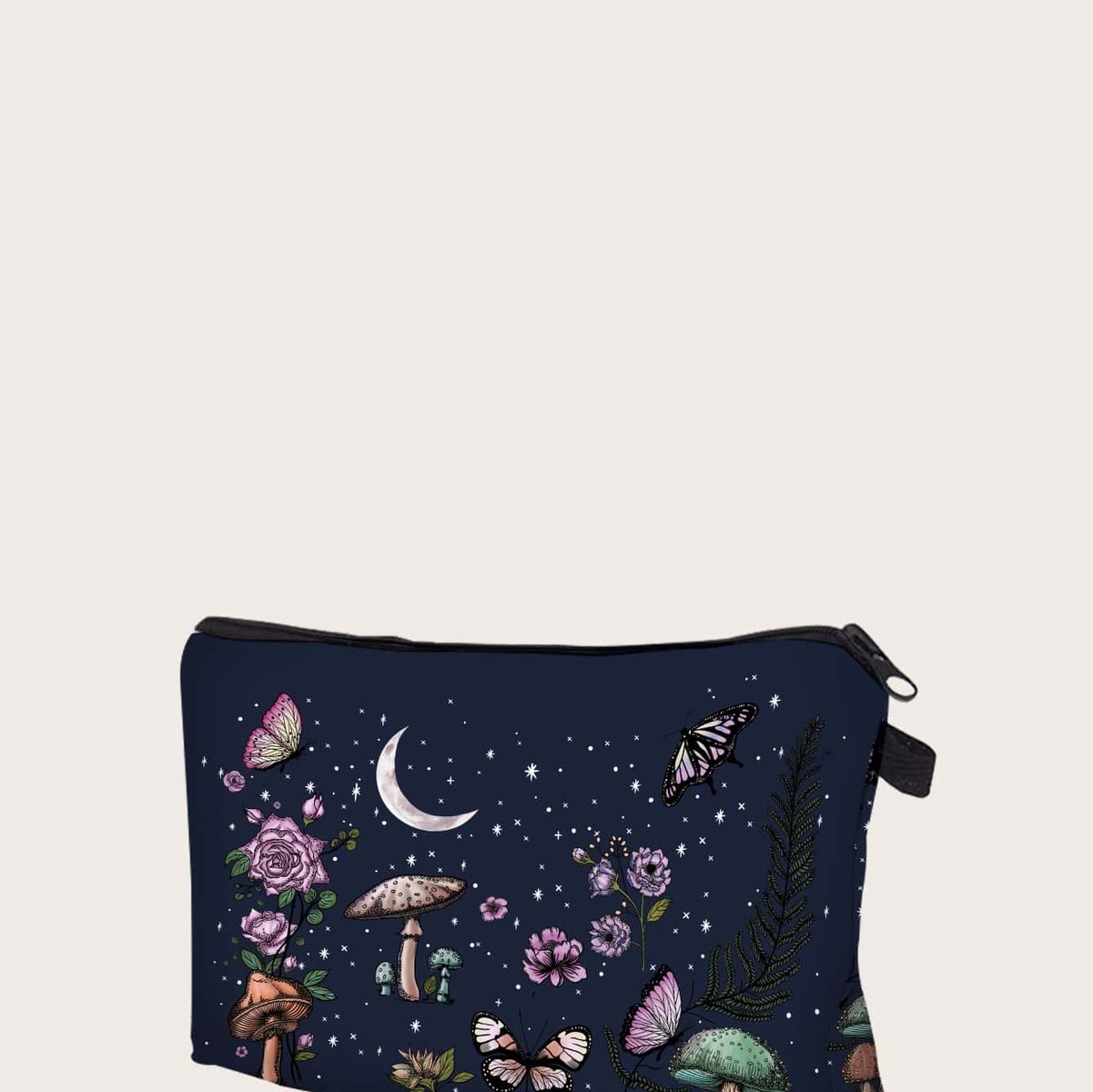 Mushroom Butterfly Pattern Zipper Makeup Bag High Dreams