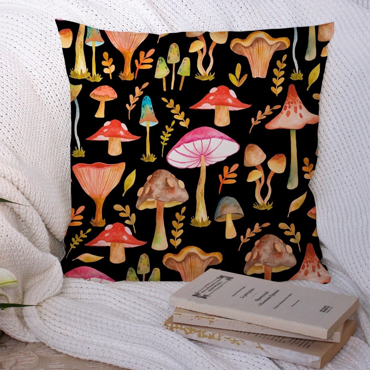 Mushroom Print Cushion Cover Without Filler High Dreams