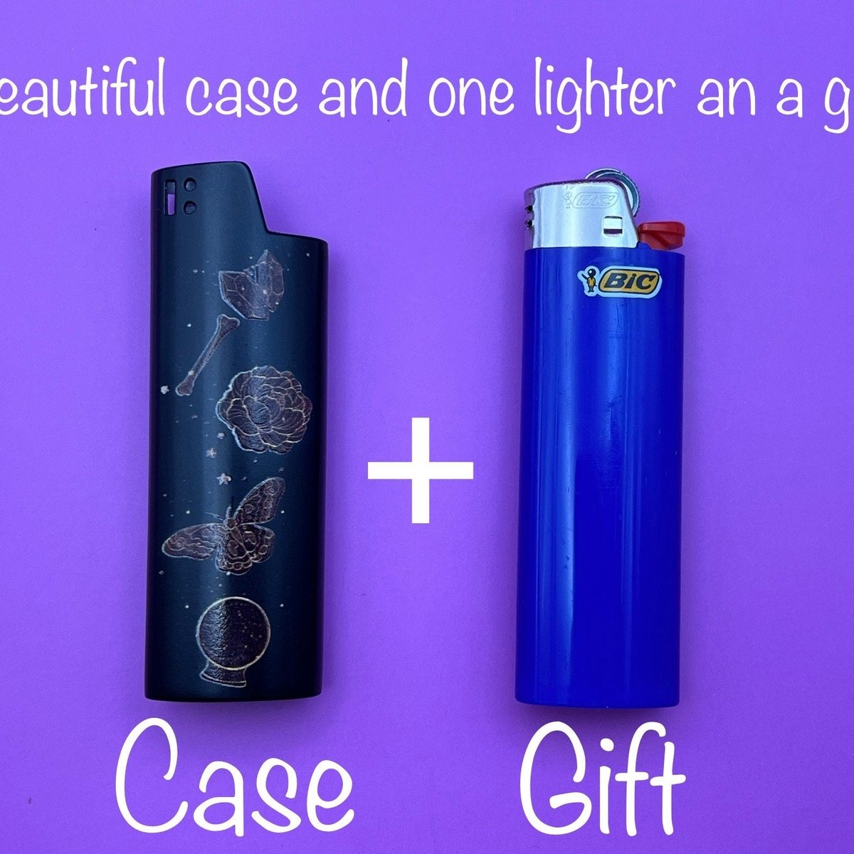 Lighter Case Moon &amp; Butterfly, Lighter Death Moth Print, Metal Lighter Cover, Lighter Holder Flower, Print Lighter Sleeve, Lighter Gift