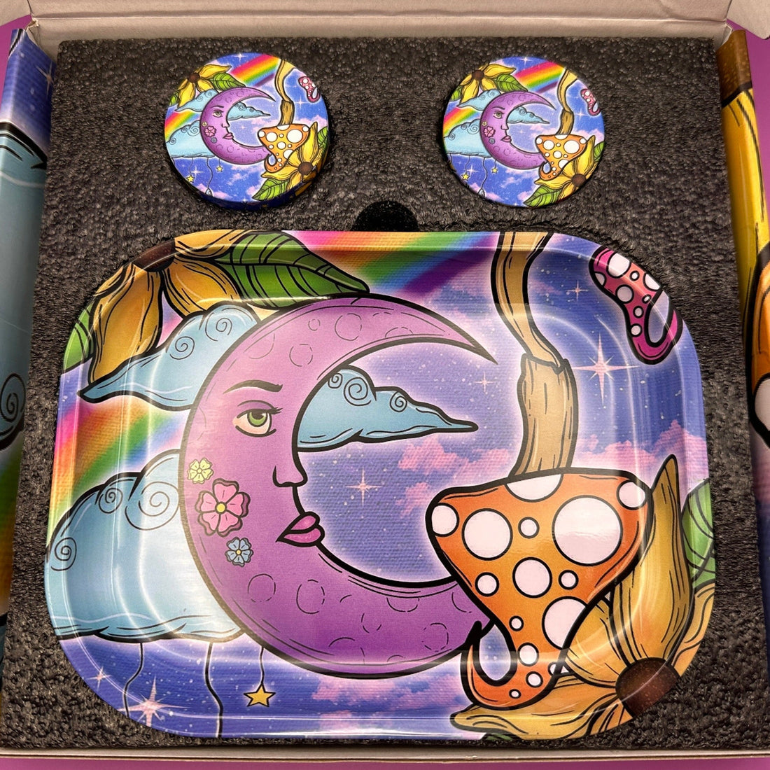 Rolling Tray & Grinder Set "Moon & Shroom" High Dreams