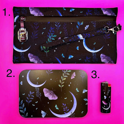 Stoner Set Butterfly and Moon 3 pcs (Smell Proof Bag, Rolling Tray, Lighter Case)